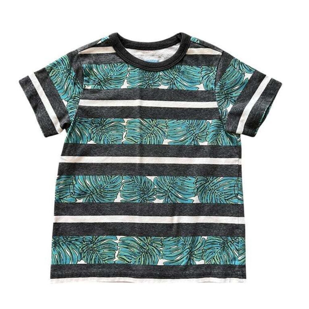 Lightening Bug Shirt Boys Size 4T Kids Tropical Leaf Striped T-Shirt‎ Gray Green
